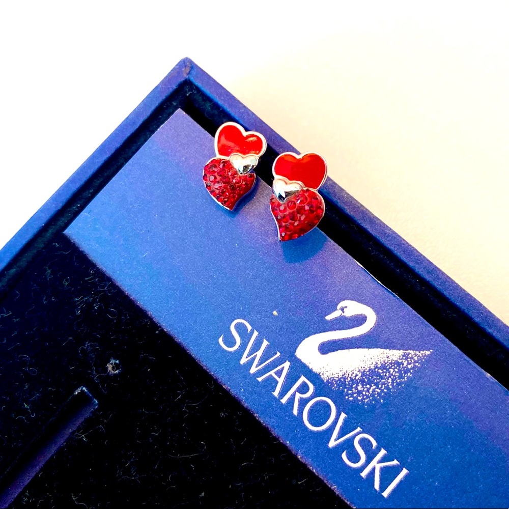 Swarovski Hearts Red Stud Earrings